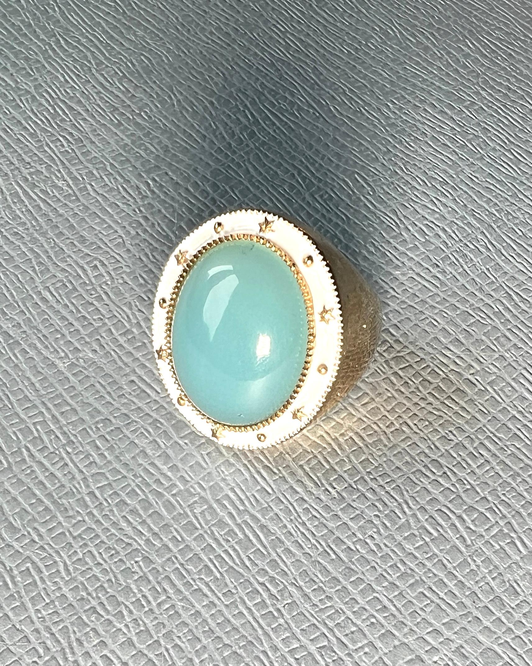 Bague cocktail calcédoine bleue émail blanc J DAUPHIN Pour femmes en vente