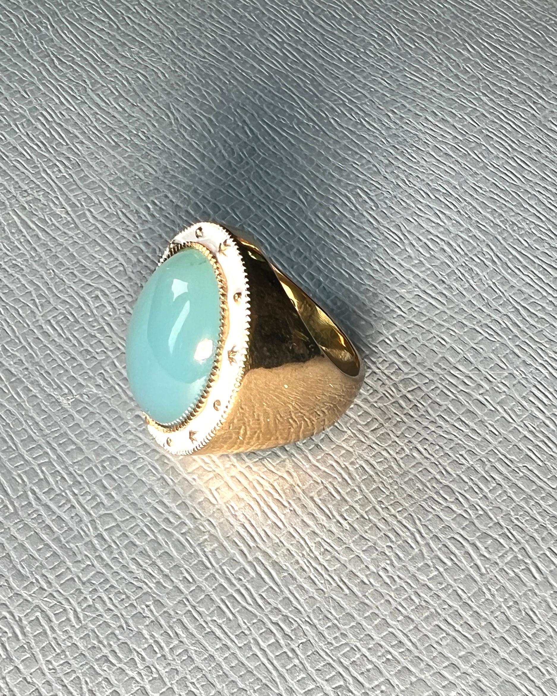 Bague cocktail calcédoine bleue émail blanc J DAUPHIN en vente 1