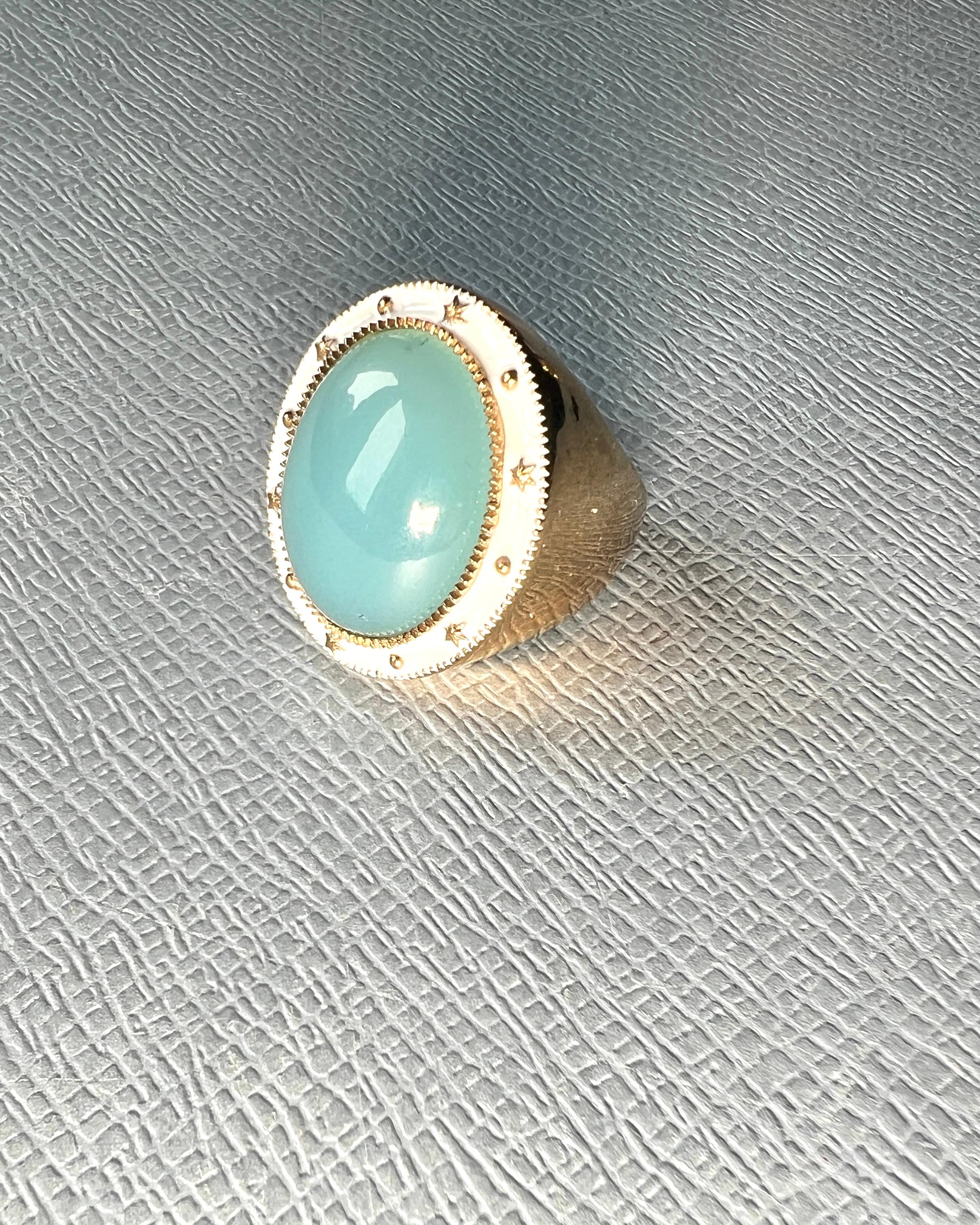 Bague cocktail calcédoine bleue émail blanc J DAUPHIN en vente 3