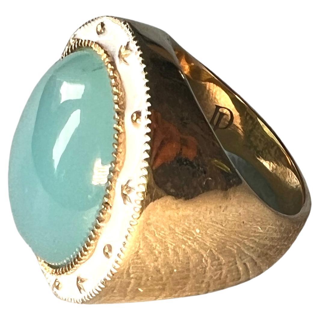 Bague cocktail calcédoine bleue émail blanc J DAUPHIN en vente