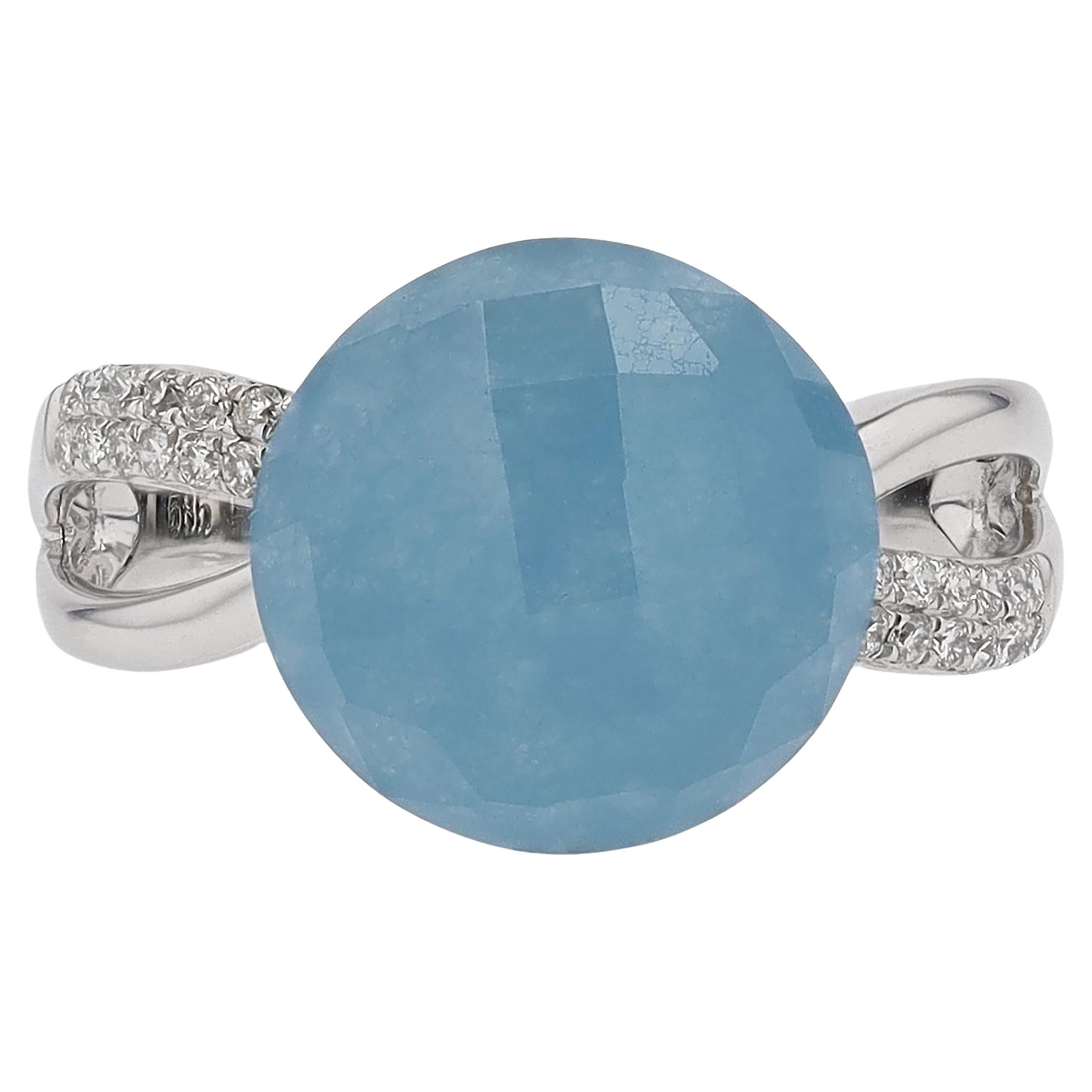 Blue Chalcedony Diamond Dome Ring For Sale