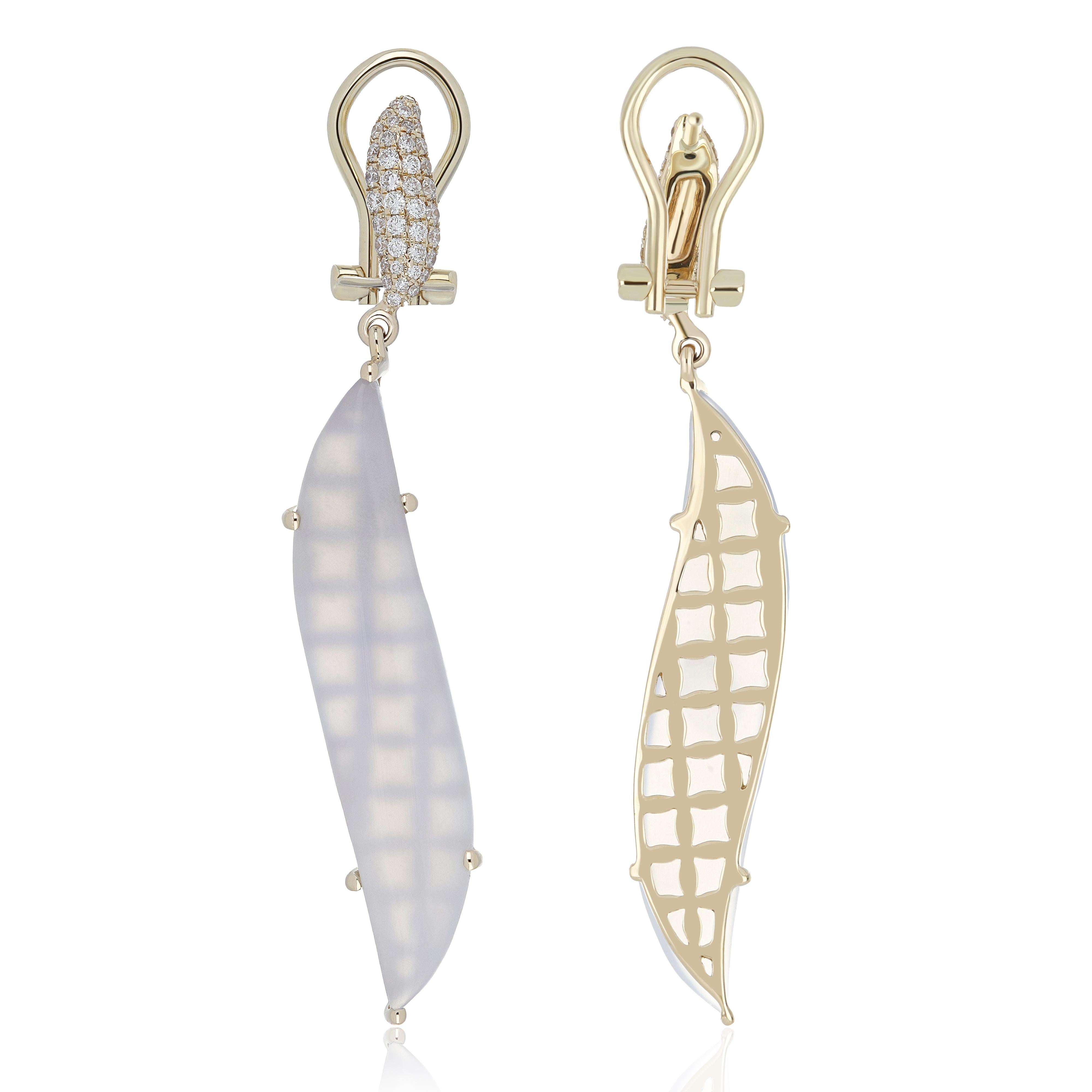 Modern Blue Chalcedony & Diamond Ring, Pendant & Earrings Set in 14K Gold For Sale