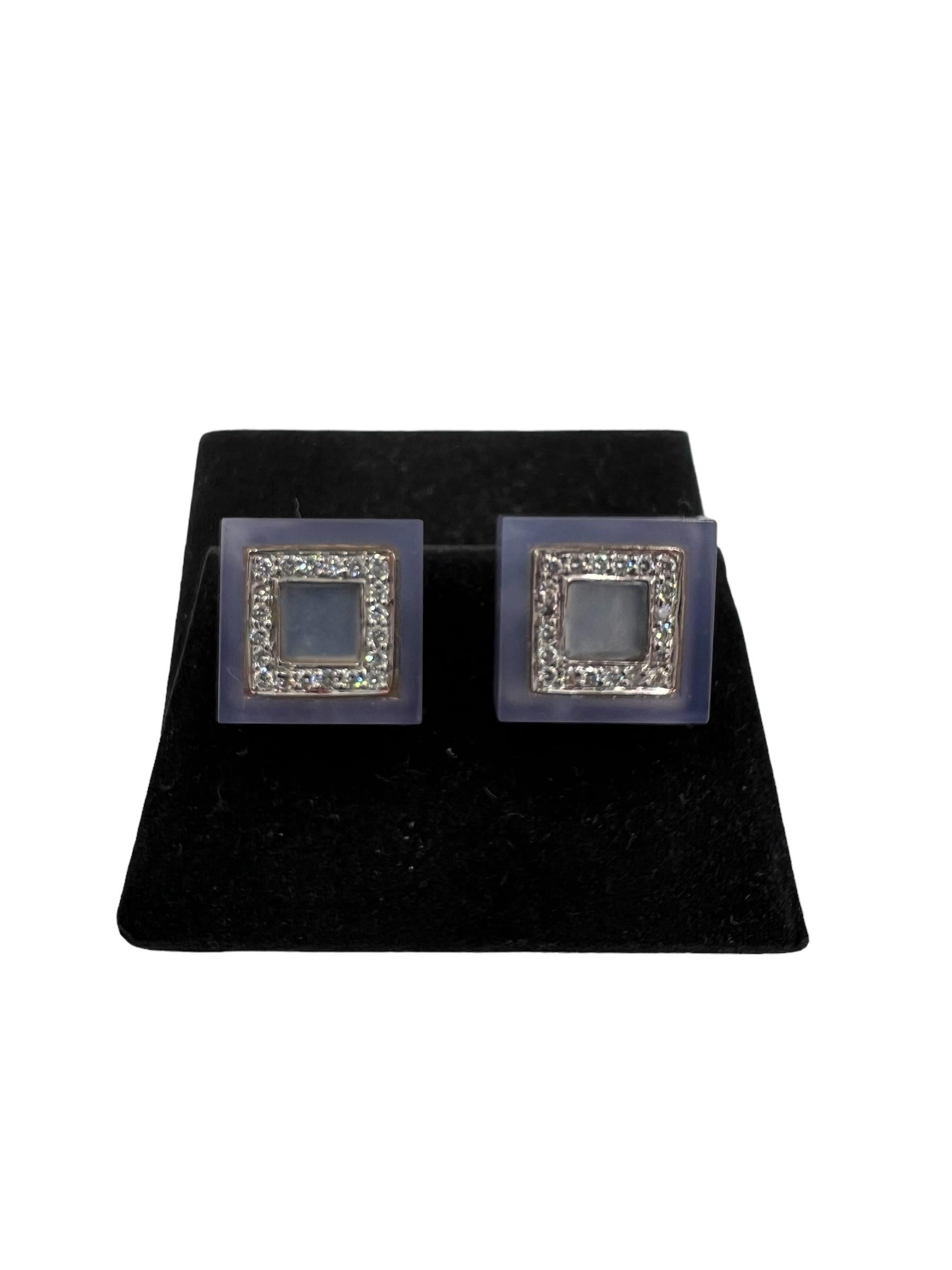 Blue Chalcedony Diamond White Gold Earrings 7