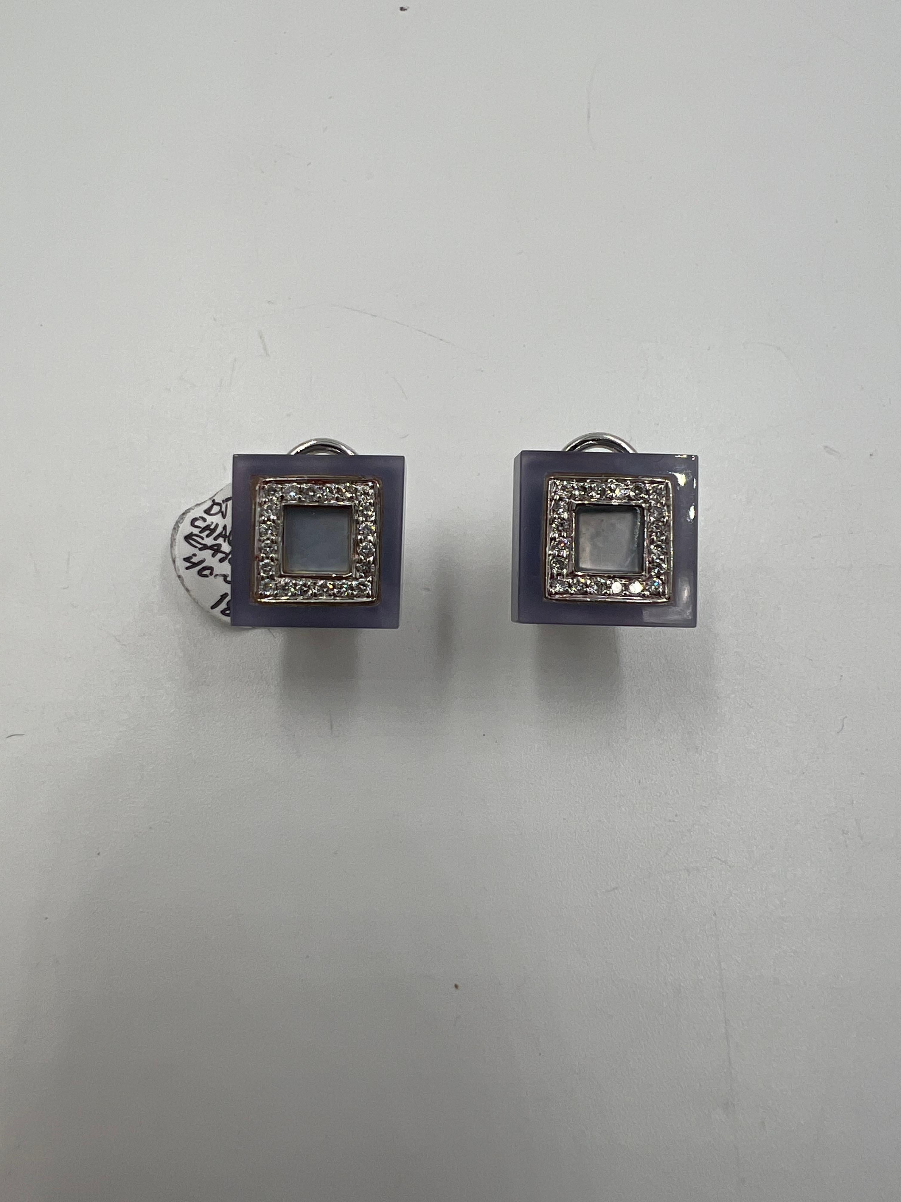 Blue Chalcedony Diamond White Gold Earrings 1