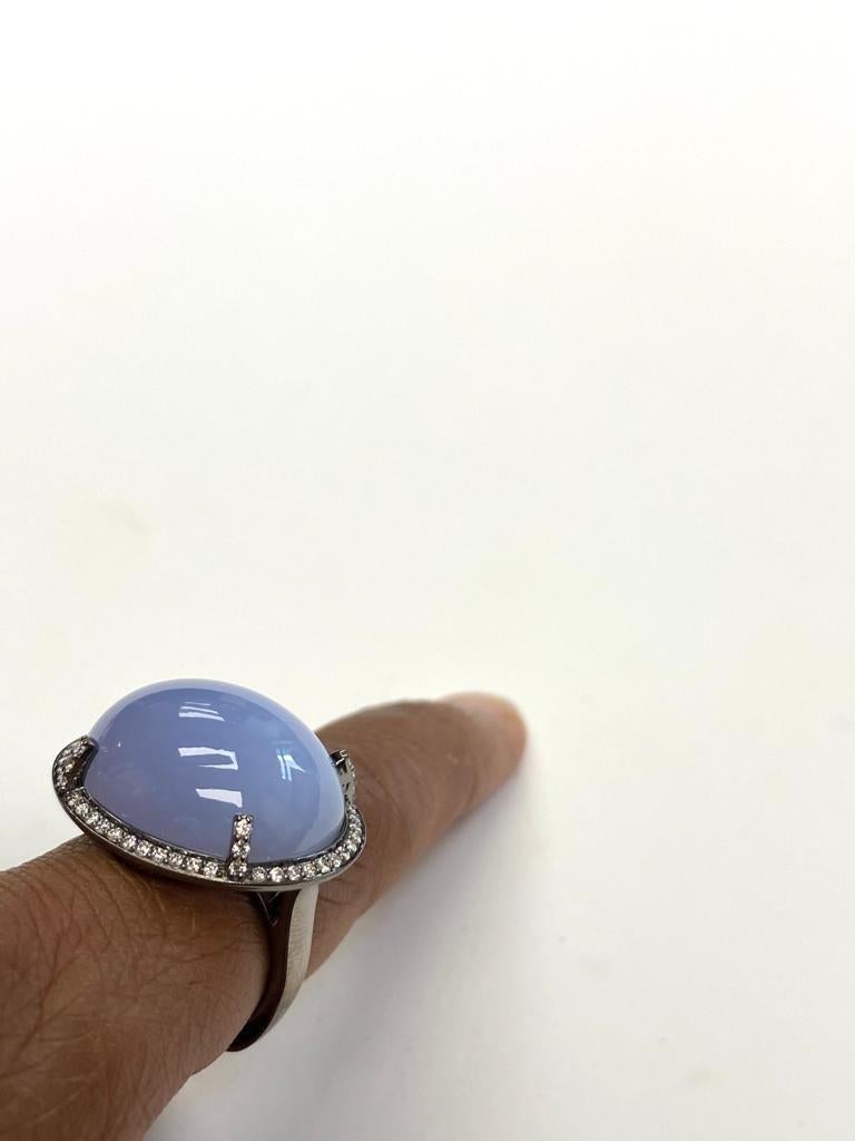 Contemporary Goshwara Oval Blue Chalcedony And Diamond Ring