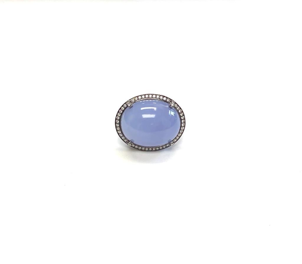 Goshwara Oval Blue Chalcedony And Diamond Ring 1