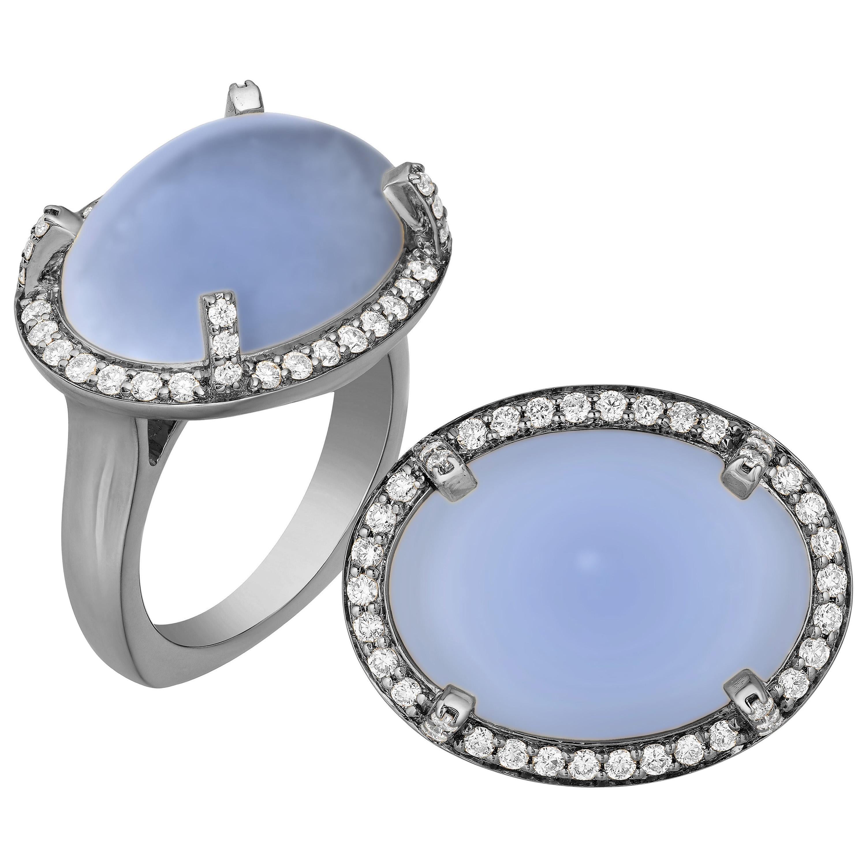 Goshwara Oval Blue Chalcedony And Diamond Ring