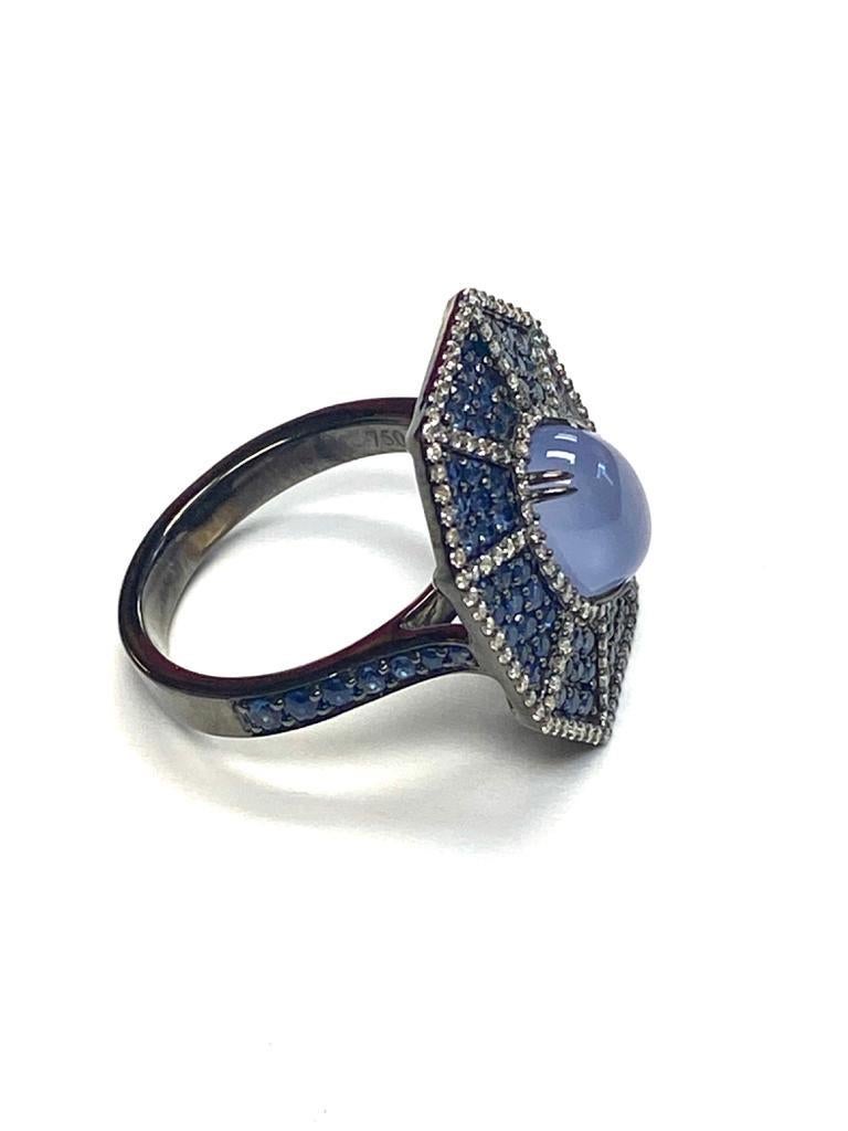 Goshwara Blue Chalcedony And Sapphire With Diamond Ring & Earrings For Sale 9