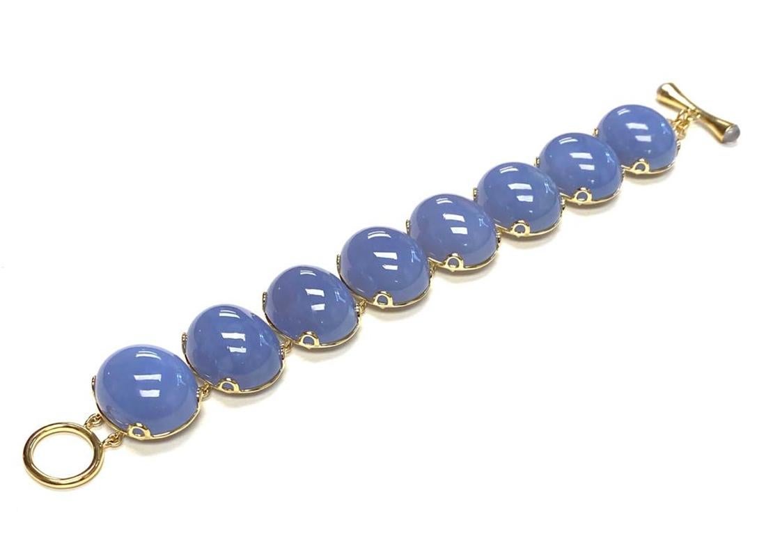 Goshwara Oval Cabochon Blue Chalcedony  Bracelet For Sale 3