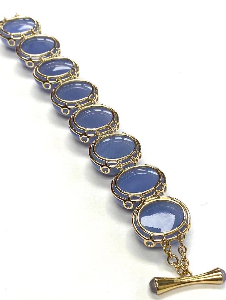 Contemporary Goshwara Oval Cabochon Blue Chalcedony  Bracelet For Sale