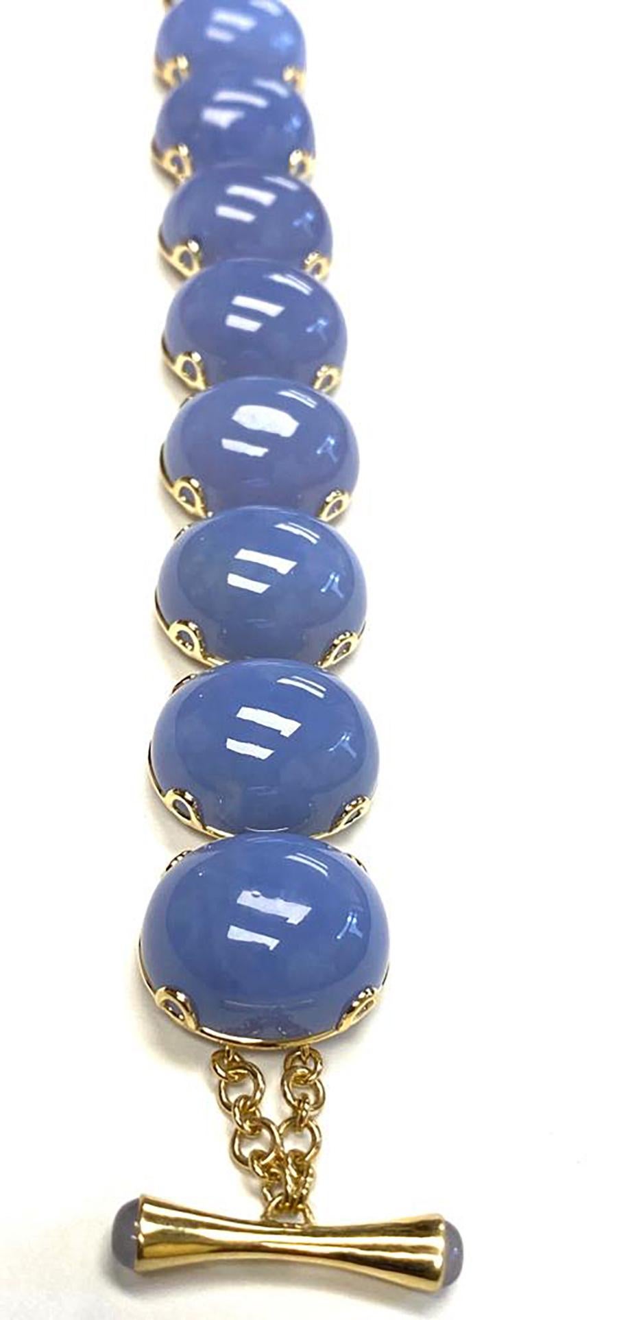 Oval Cut Goshwara Oval Cabochon Blue Chalcedony  Bracelet For Sale