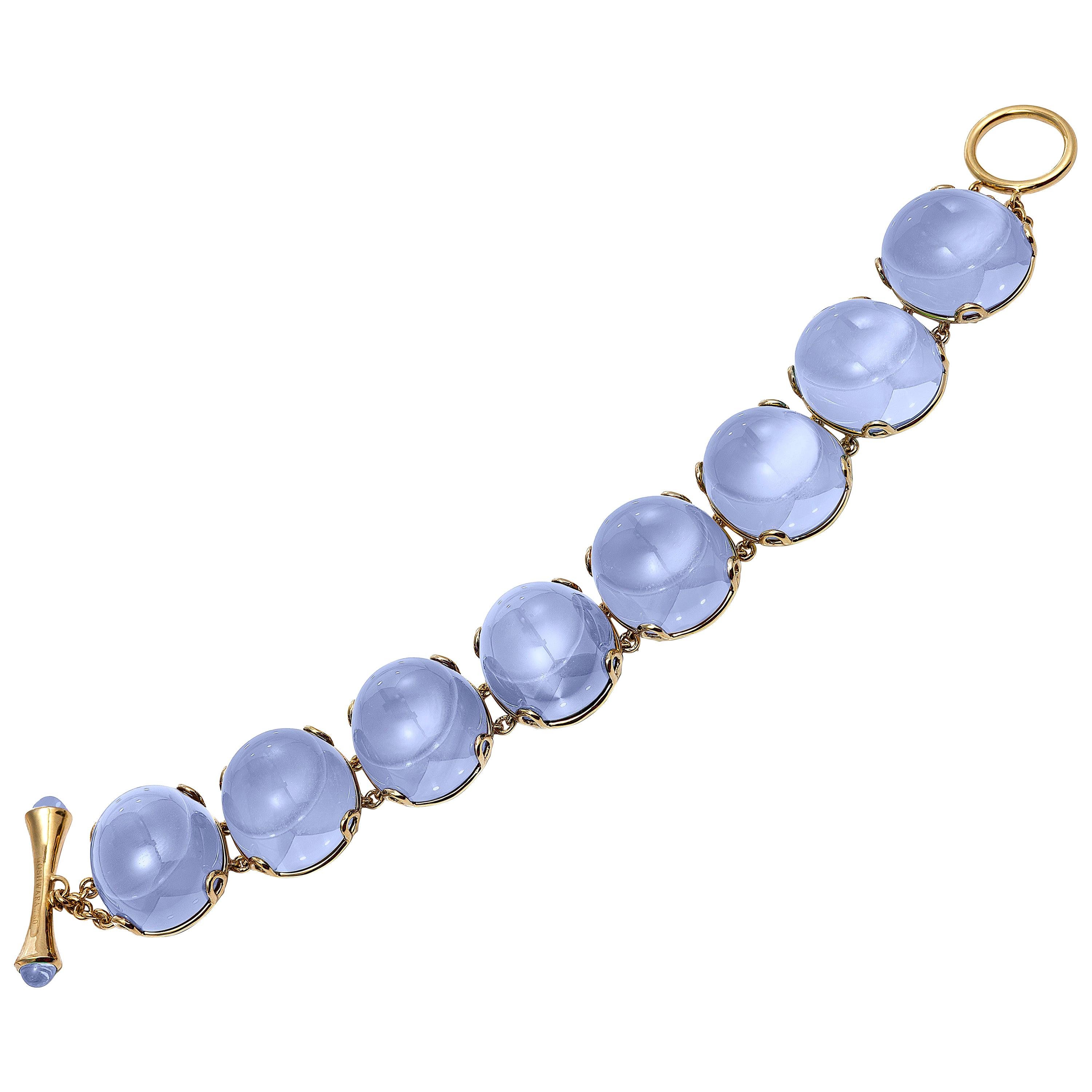Goshwara Oval Cabochon Blue Chalcedony  Bracelet For Sale