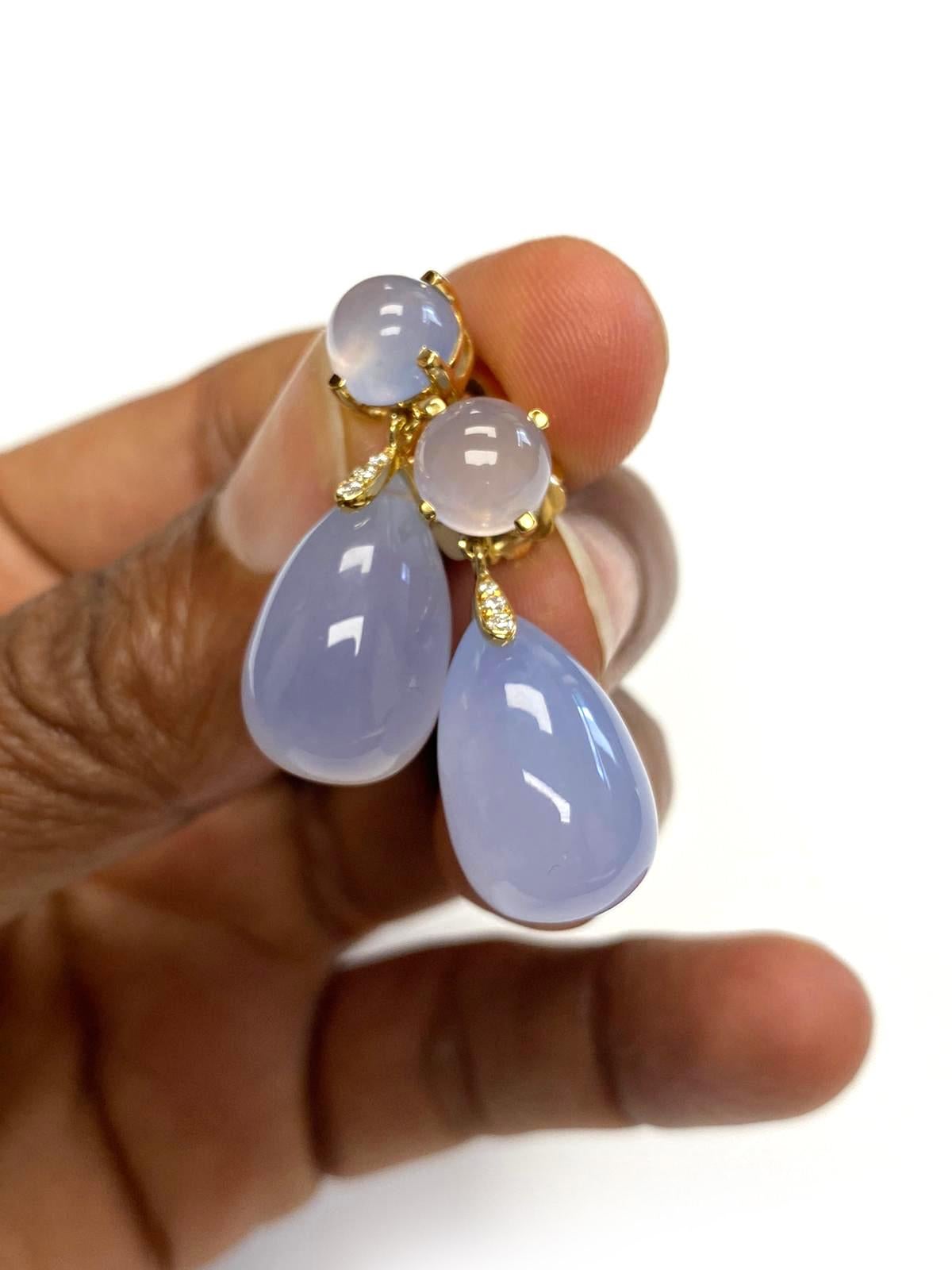 Women's Goshwara Blue Chalcedony  With Diamond Ring & Earrings For Sale