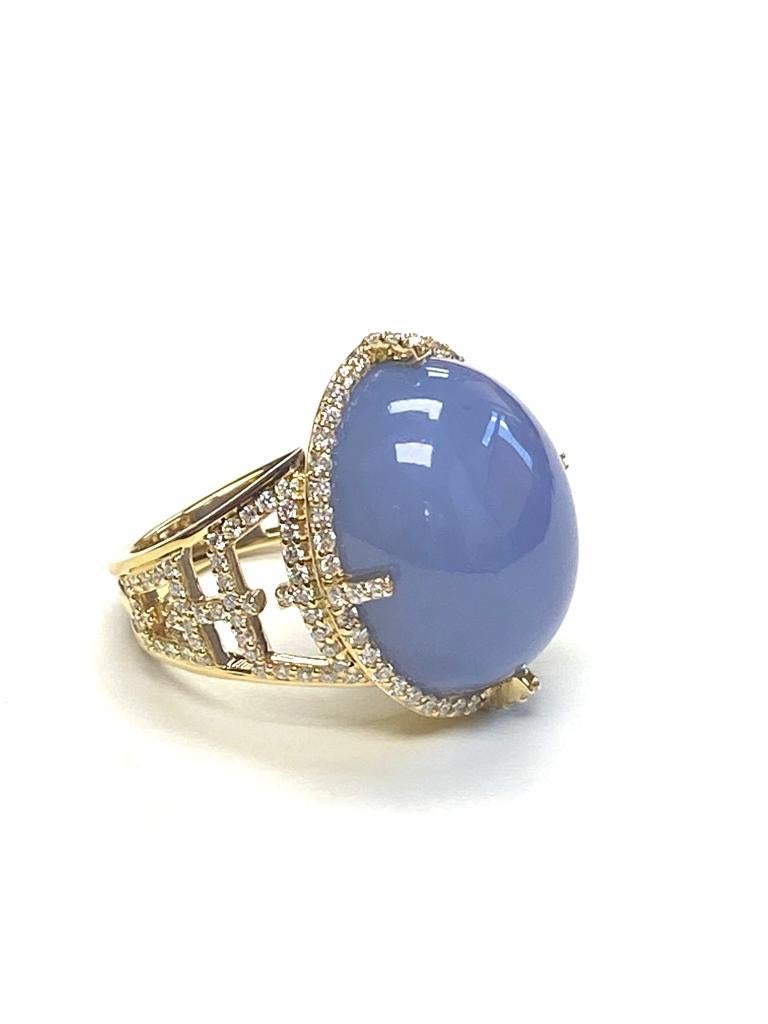 Ovaler Cabochon-Blauer Chalcedon- und Diamantring vonshwara 4