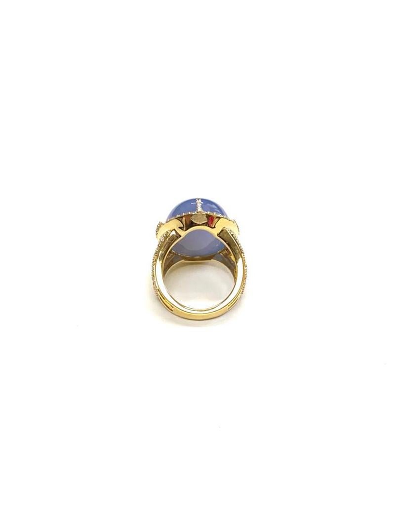 Ovaler Cabochon-Blauer Chalcedon- und Diamantring vonshwara 9
