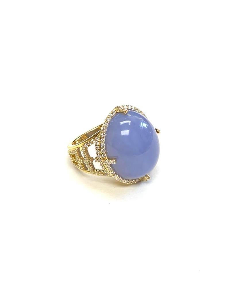 Ovaler Cabochon-Blauer Chalcedon- und Diamantring vonshwara 11