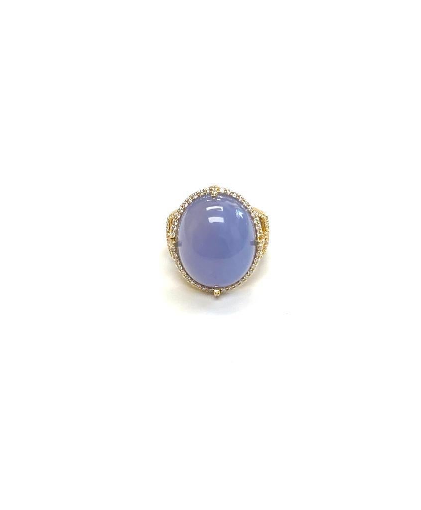 Ovaler Cabochon-Blauer Chalcedon- und Diamantring vonshwara 12