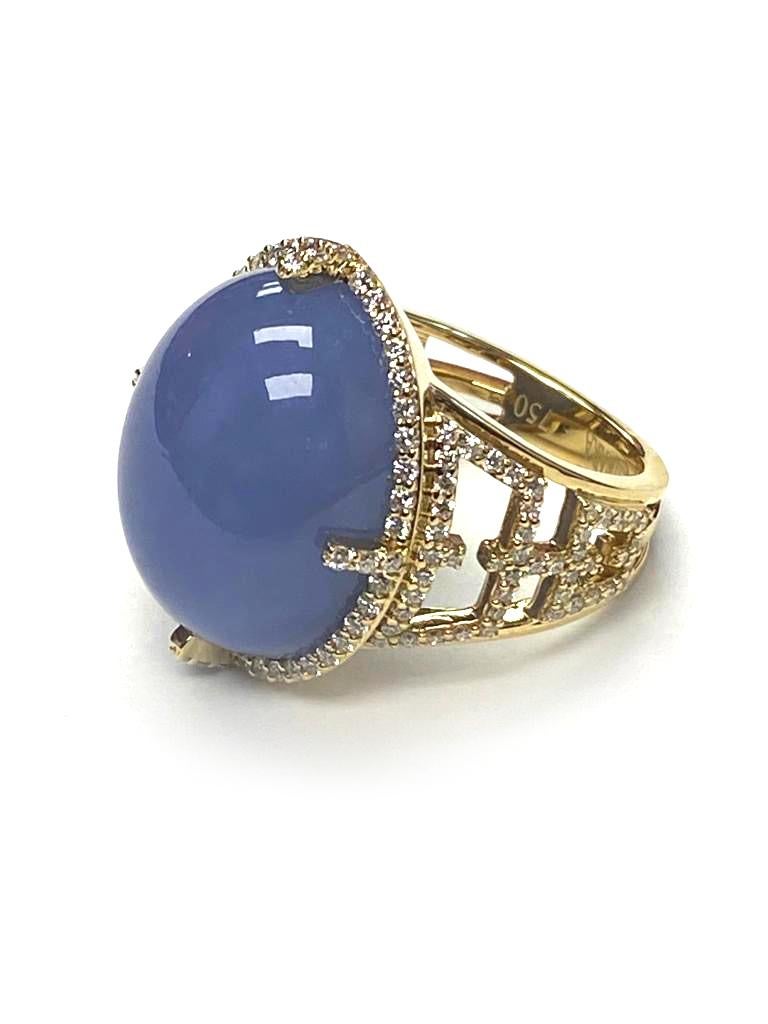 Ovaler Cabochon-Blauer Chalcedon- und Diamantring vonshwara 1