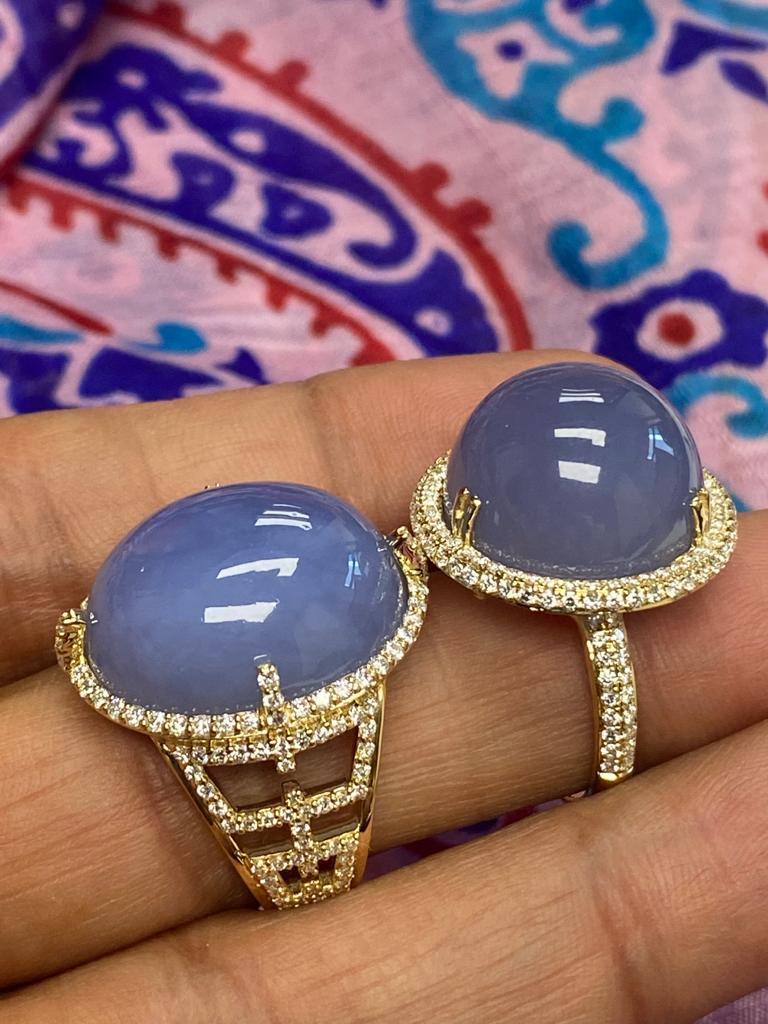 Ovaler Cabochon-Blauer Chalcedon- und Diamantring vonshwara 2