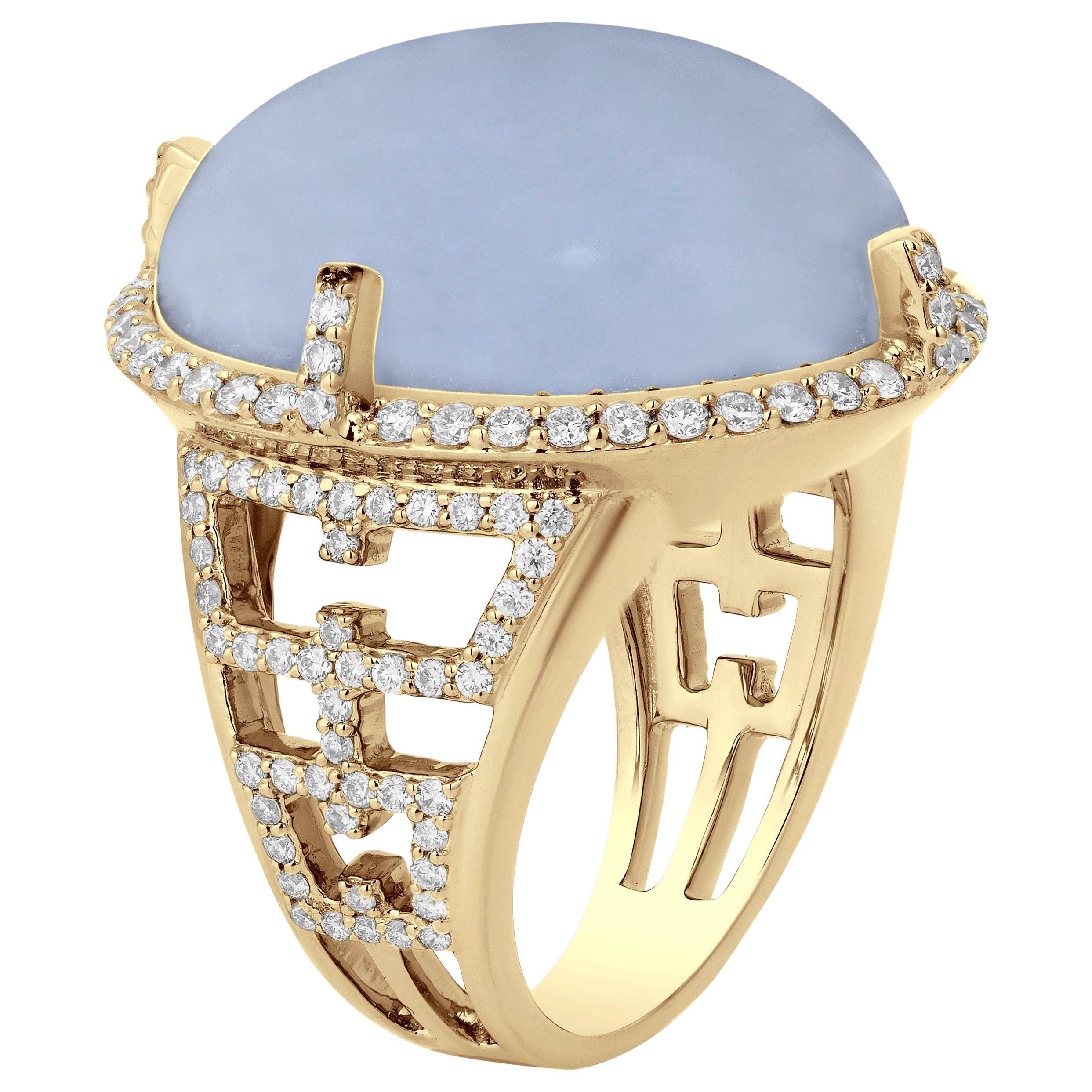 Goshwara Oval Cabochon Blue Chalcedony And Diamond Ring