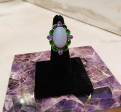 Blue Chalcedony Cocktail Ring with Tanzanite