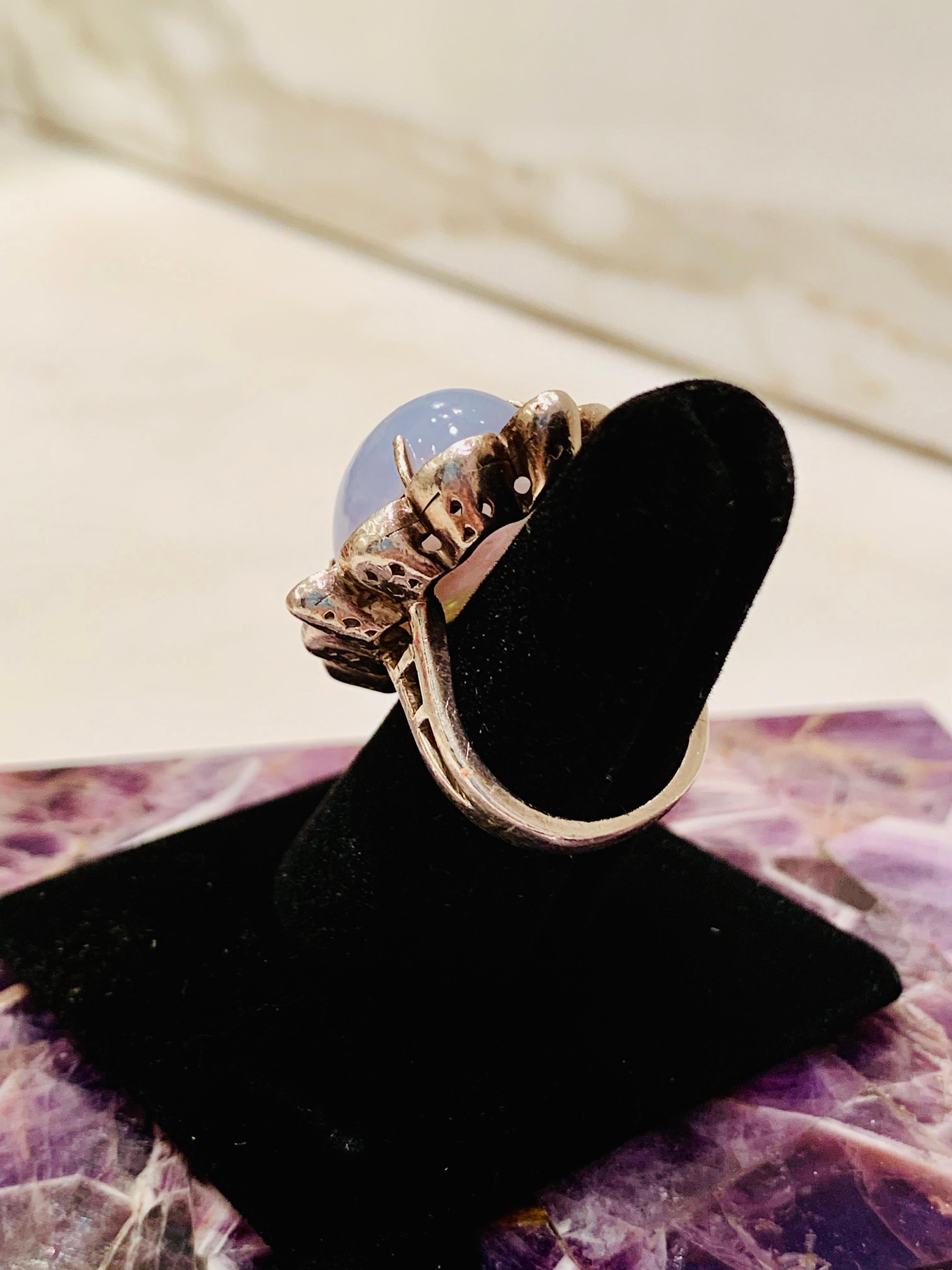 Women's or Men's Blue Chalcedony Cocktail Ring with Tanzanite For Sale