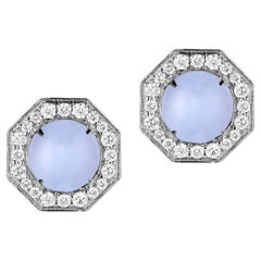 Goshwara Blue Chalcedony And Diamond Stud Earrings