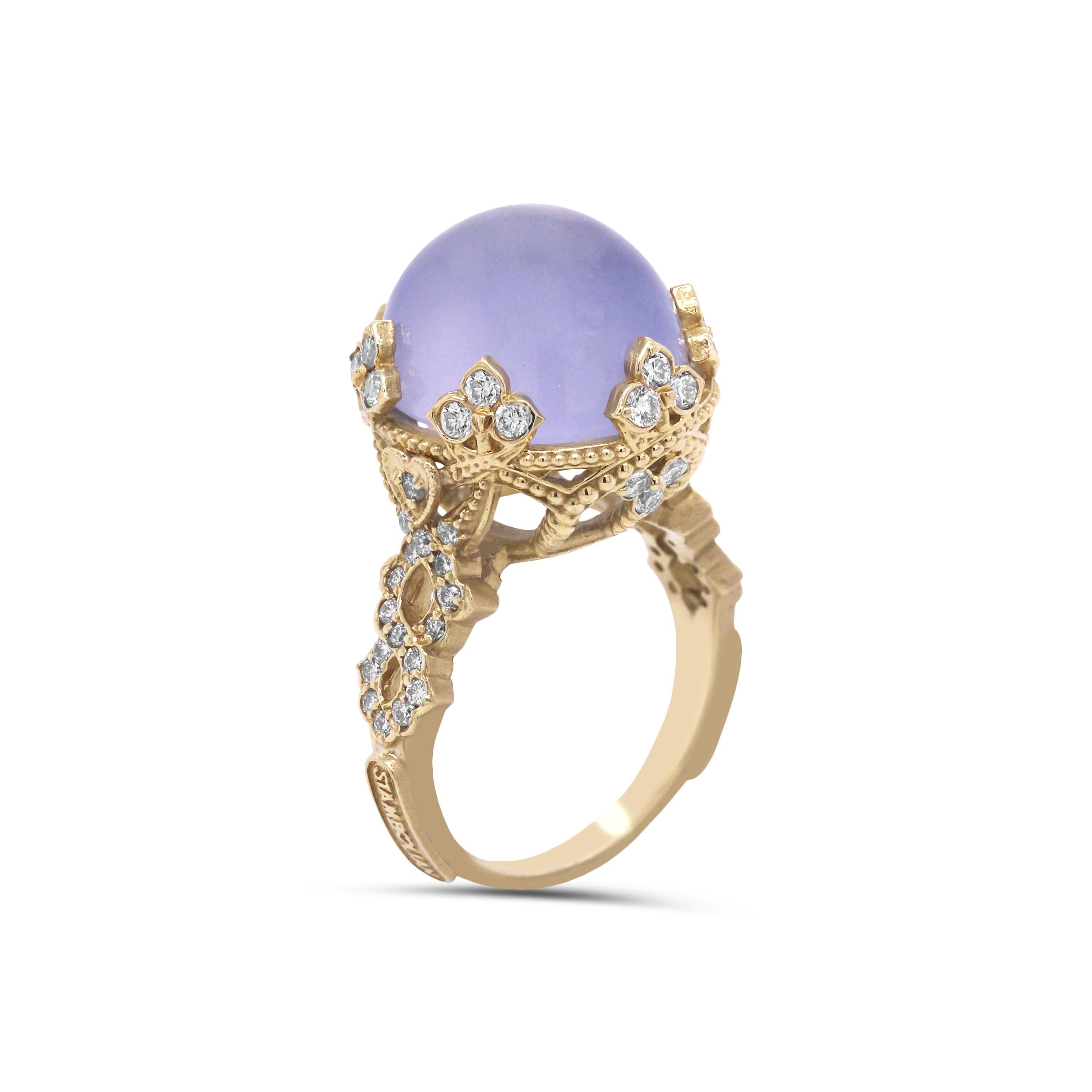 Women's or Men's Blue Chalcedony White Gold and Diamond Cocktail Ring Stambolian