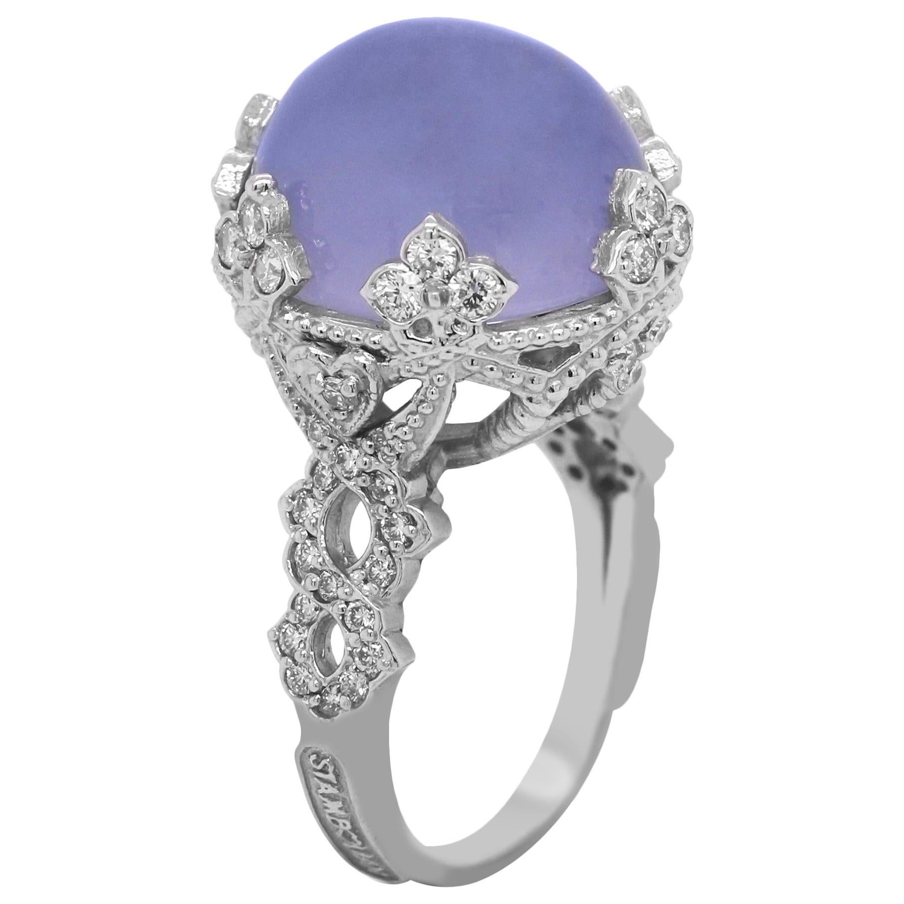 Blue Chalcedony White Gold and Diamond Cocktail Ring Stambolian