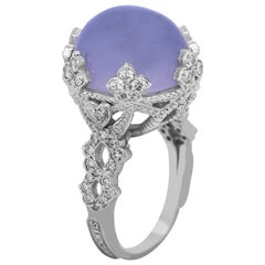 Blue Chalcedony White Gold and Diamond Cocktail Ring Stambolian