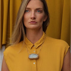 Blue Chalcedony White Pearls Versatile on 2 Sides Wearable 14 kt Gold F Necklace