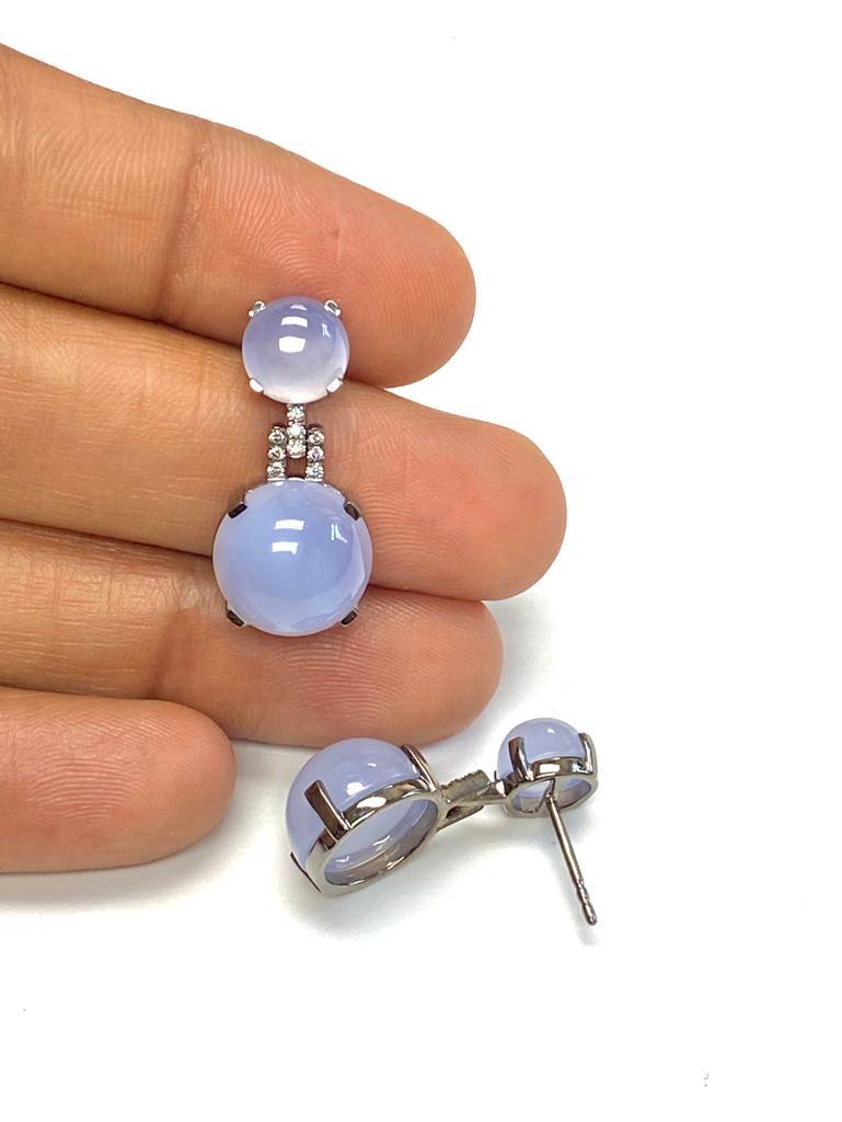 Contemporary Goshwara Double Cab Blue Chalcedony And Diamond Earrings