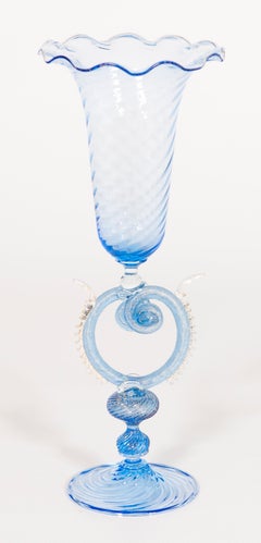 Blue Chalice with Murano Glass and 24-Carat Gold, 1980s, Italy