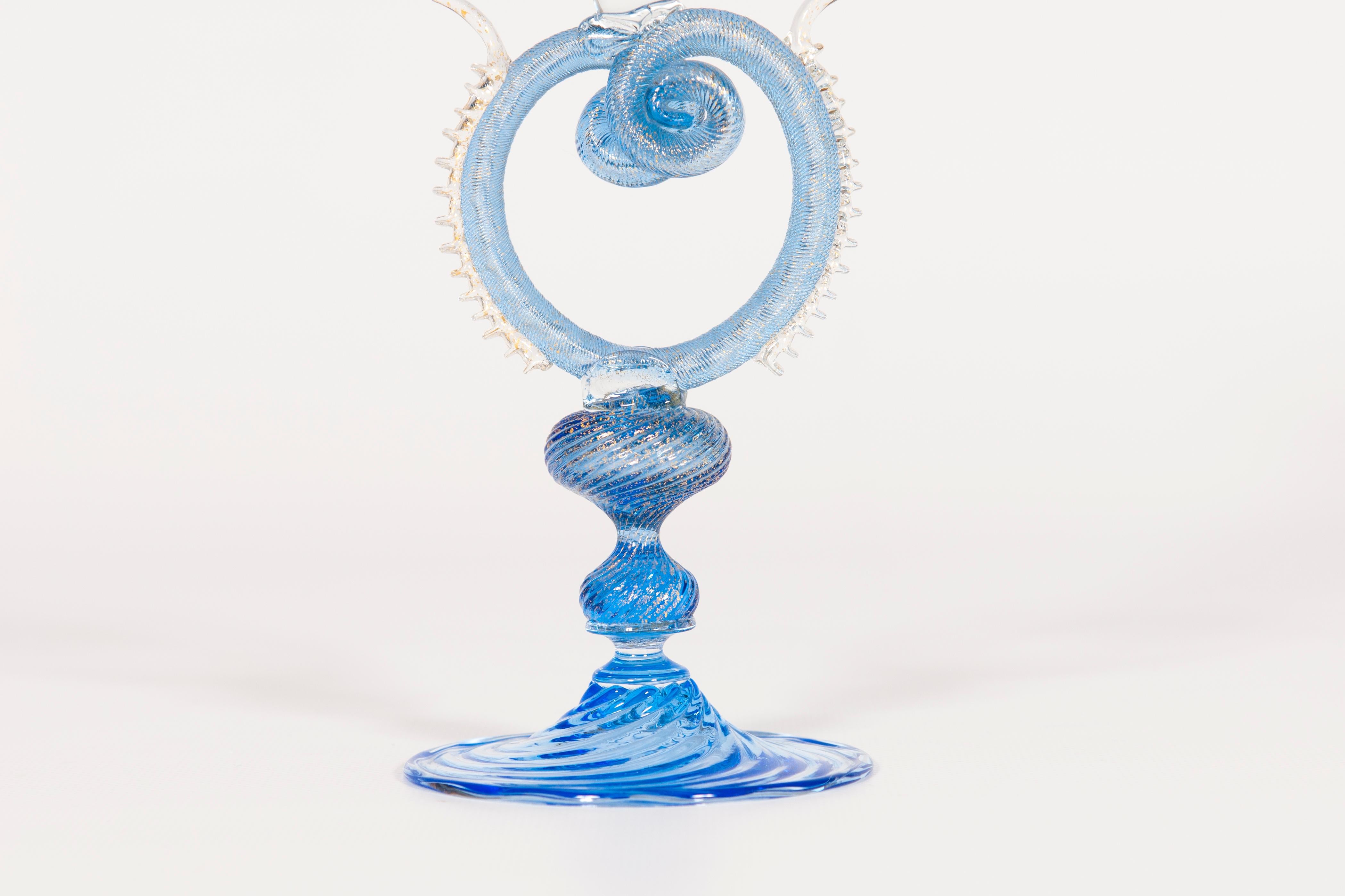 Italian Blue Chalice with Murano Glass and 24-Carat Gold, 1980s, Italy For Sale