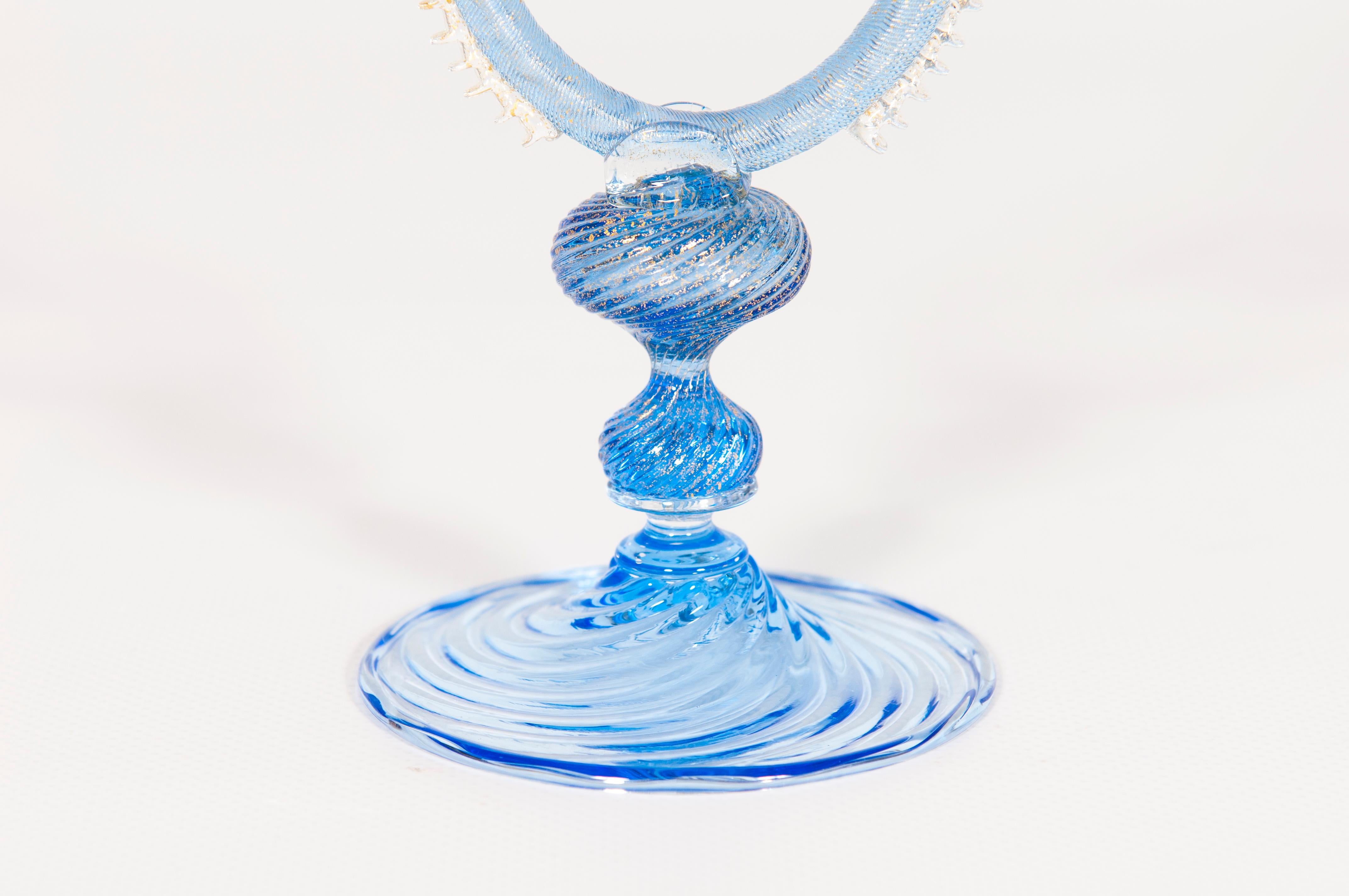 Cáliz azul con cristal de Murano y oro de 24 quilates, años 80, Italia Italiano en venta