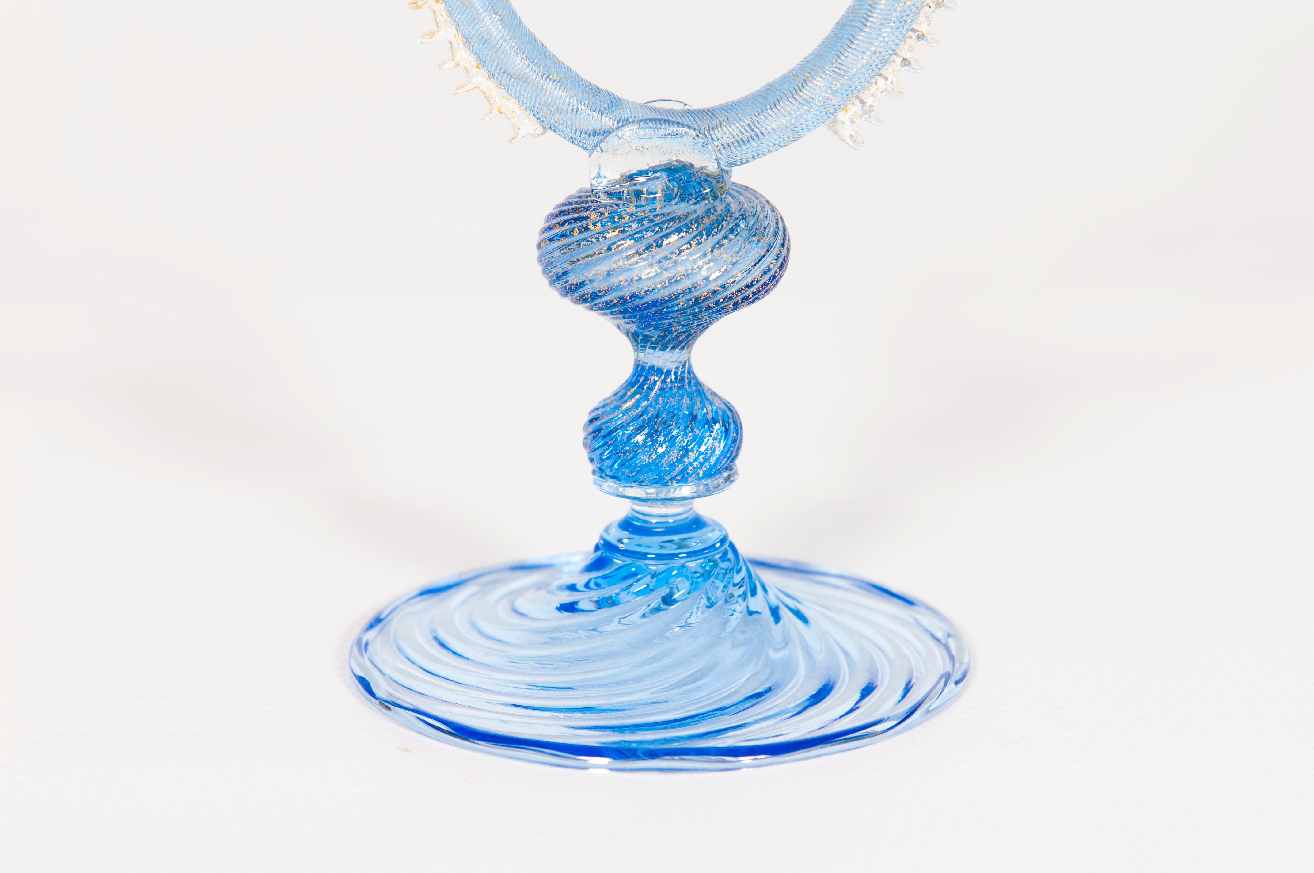 Hand-Crafted Blue Chalice with Murano Glass and 24-Carat Gold, 1980s, Italy For Sale