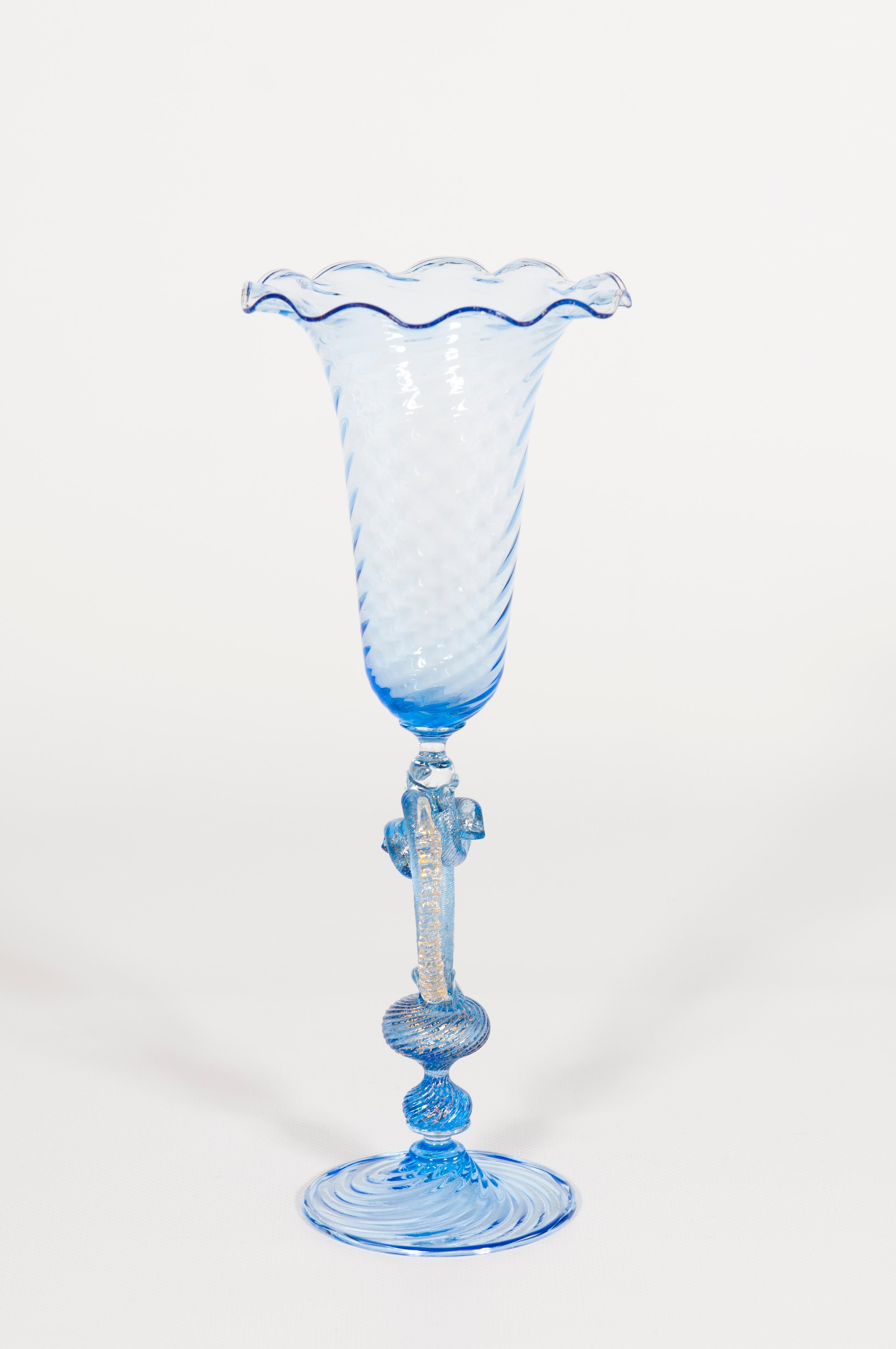 Or Chalice bleue avec verre de Murano et or 24 carats, années 1980, Italie en vente