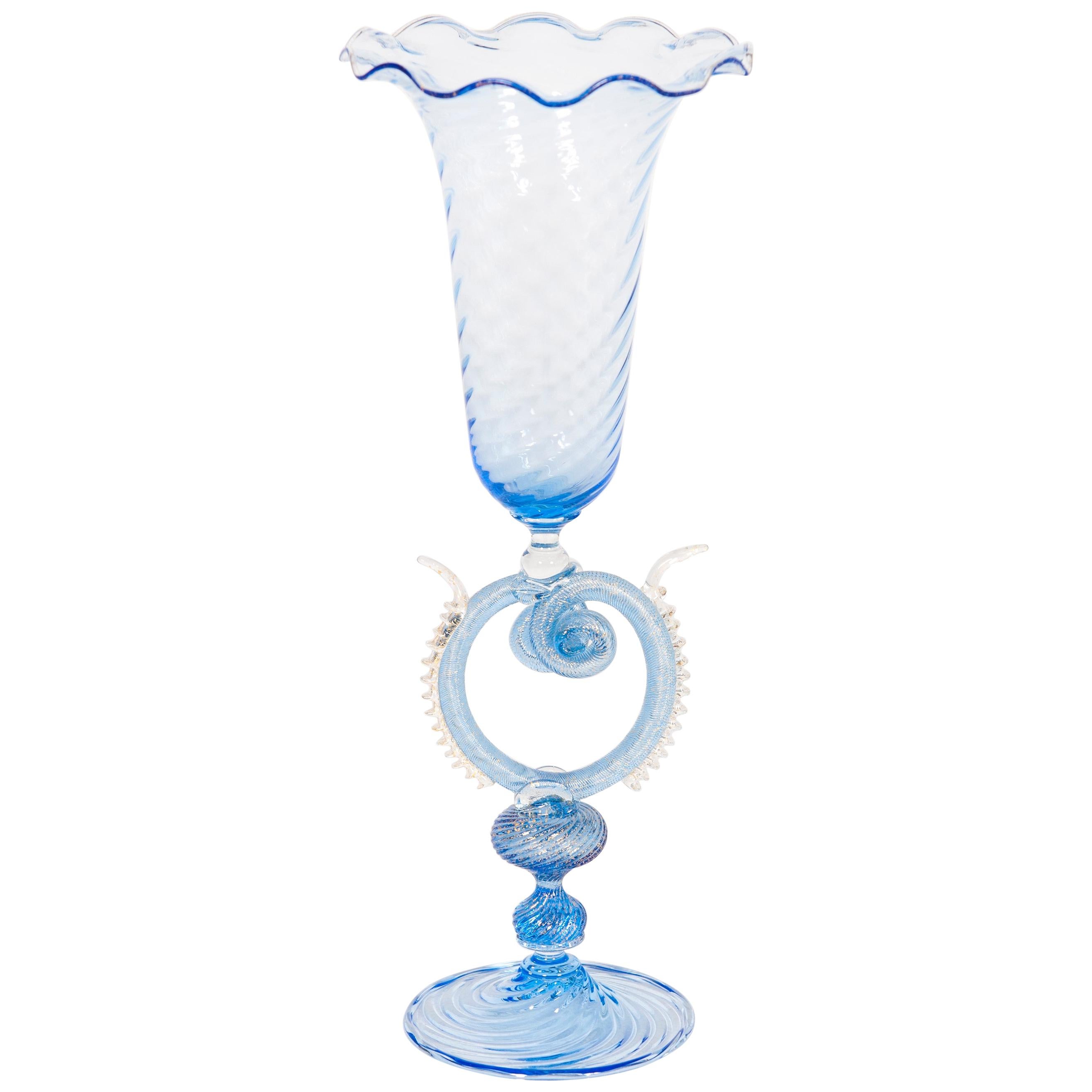 Blue Chalice with Murano Glass and 24-Carat Gold, 1980s, Italy