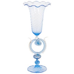 Chalice bleue avec verre de Murano et or 24 carats, années 1980, Italie