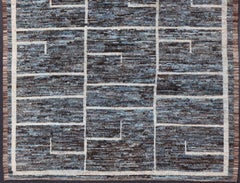 Blue, Charcoal, Gray and Brown Modern Afghan Design Rug