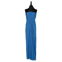 Vestido de noche con corpiño de gasa azul ESTEVEZ