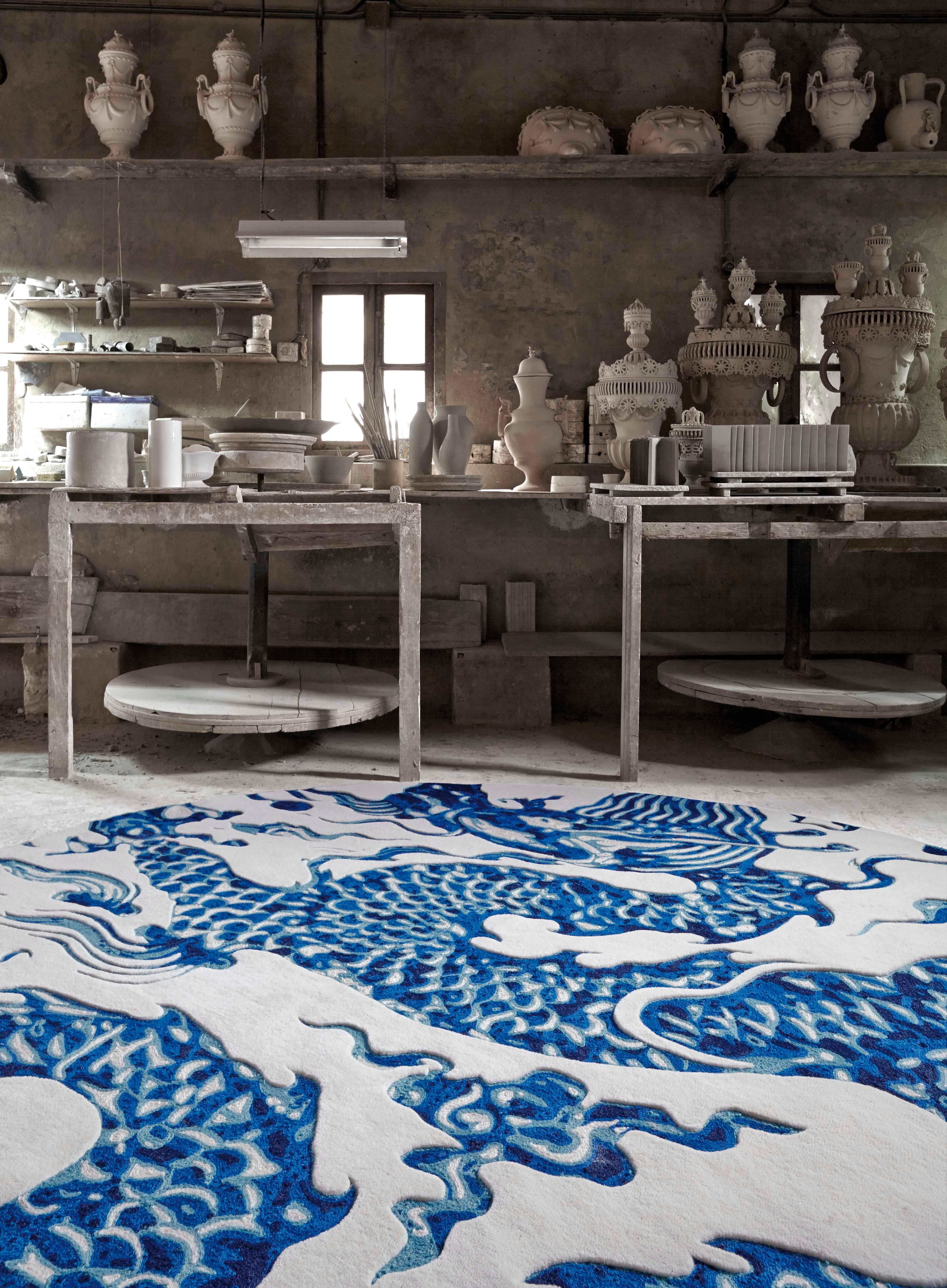 Spanish Blue China Rug by Gandia Blasco For Sale