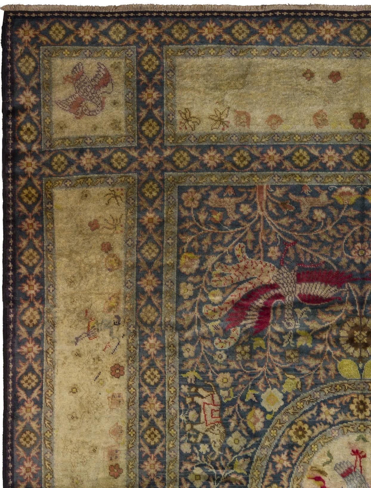 Blue China Wool Hand Knotted Rug 9 ft x 11 ft , Phoenix Garden Harmony Chino en venta