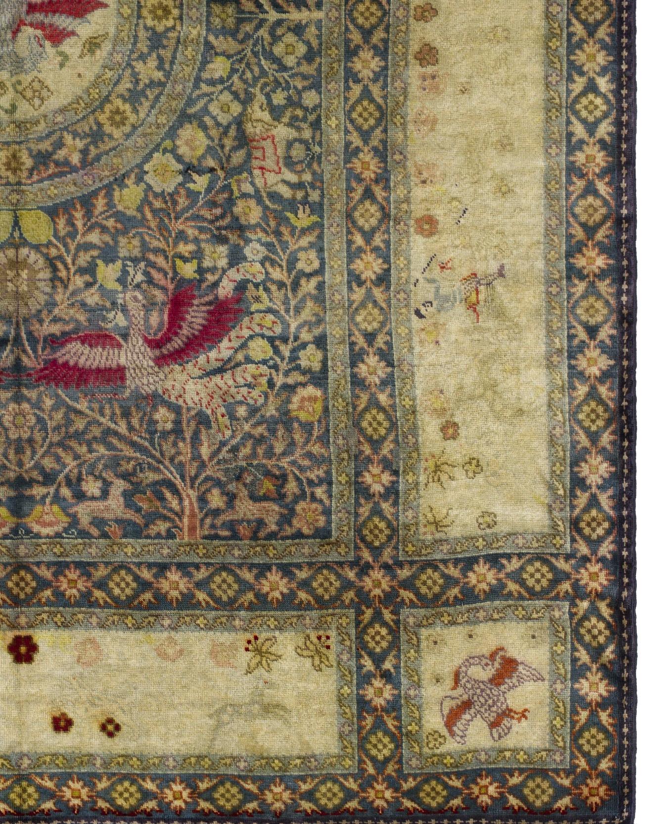 Blue China Wool Hand Knotted Rug 9 ft x 11 ft , Phoenix Garden Harmony Tejido a mano en venta