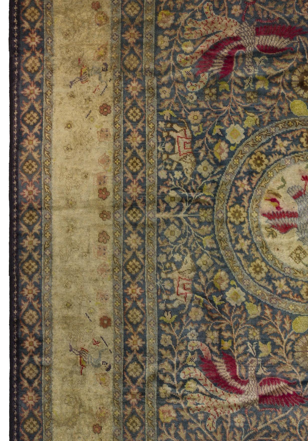 Blue China Wool Hand Knotted Rug 9 ft x 11 ft , Phoenix Garden Harmony en Excelente estado para la venta en Dallas, TX