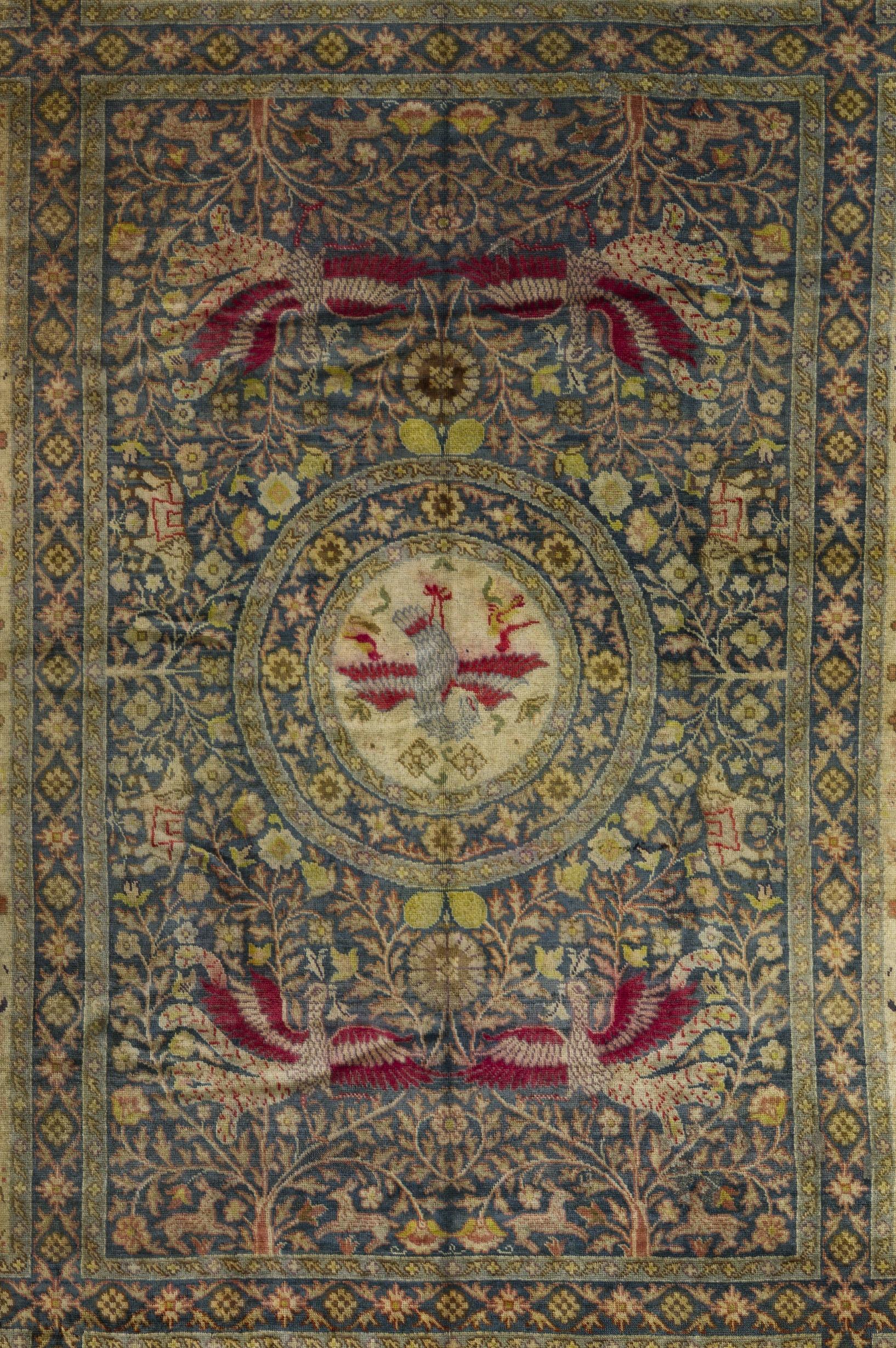 Blue China Wool Hand Knotted Rug 9 ft x 11 ft , Phoenix Garden Harmony principios del siglo XX en venta