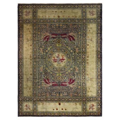 Blue China Wool Hand Knotted Rug 9 ft x 11 ft , Phoenix Garden Harmony