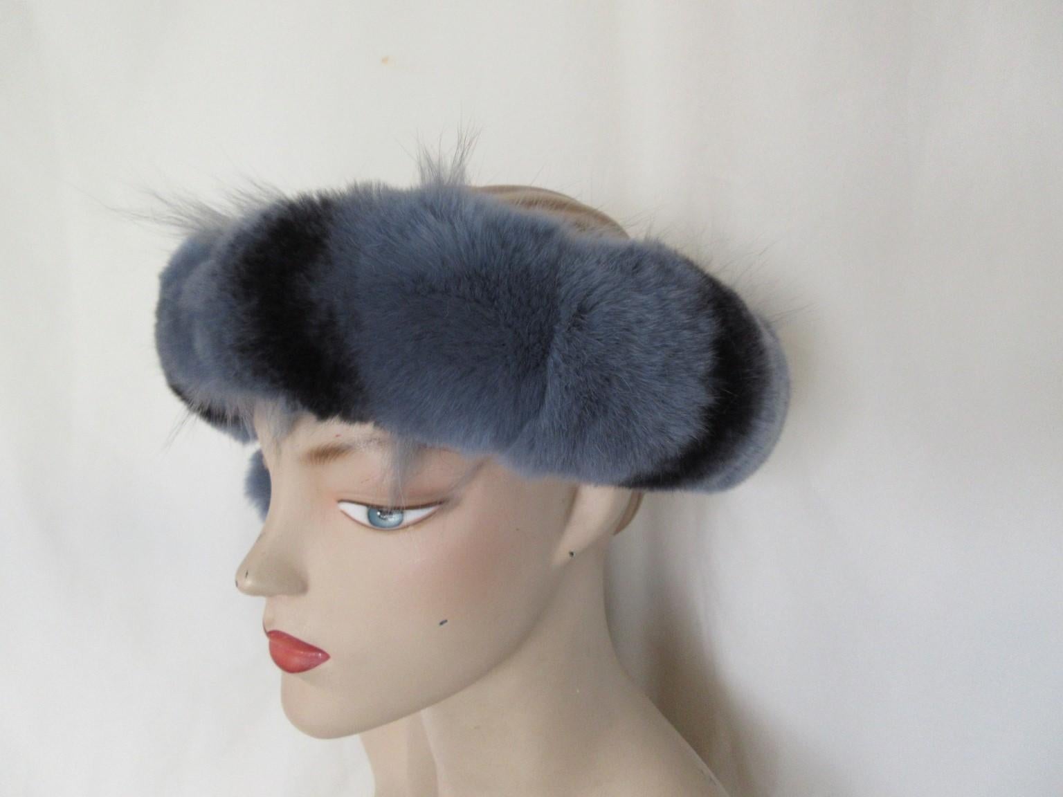 Women's or Men's Blue Chinchilla Fur Headband For Sale
