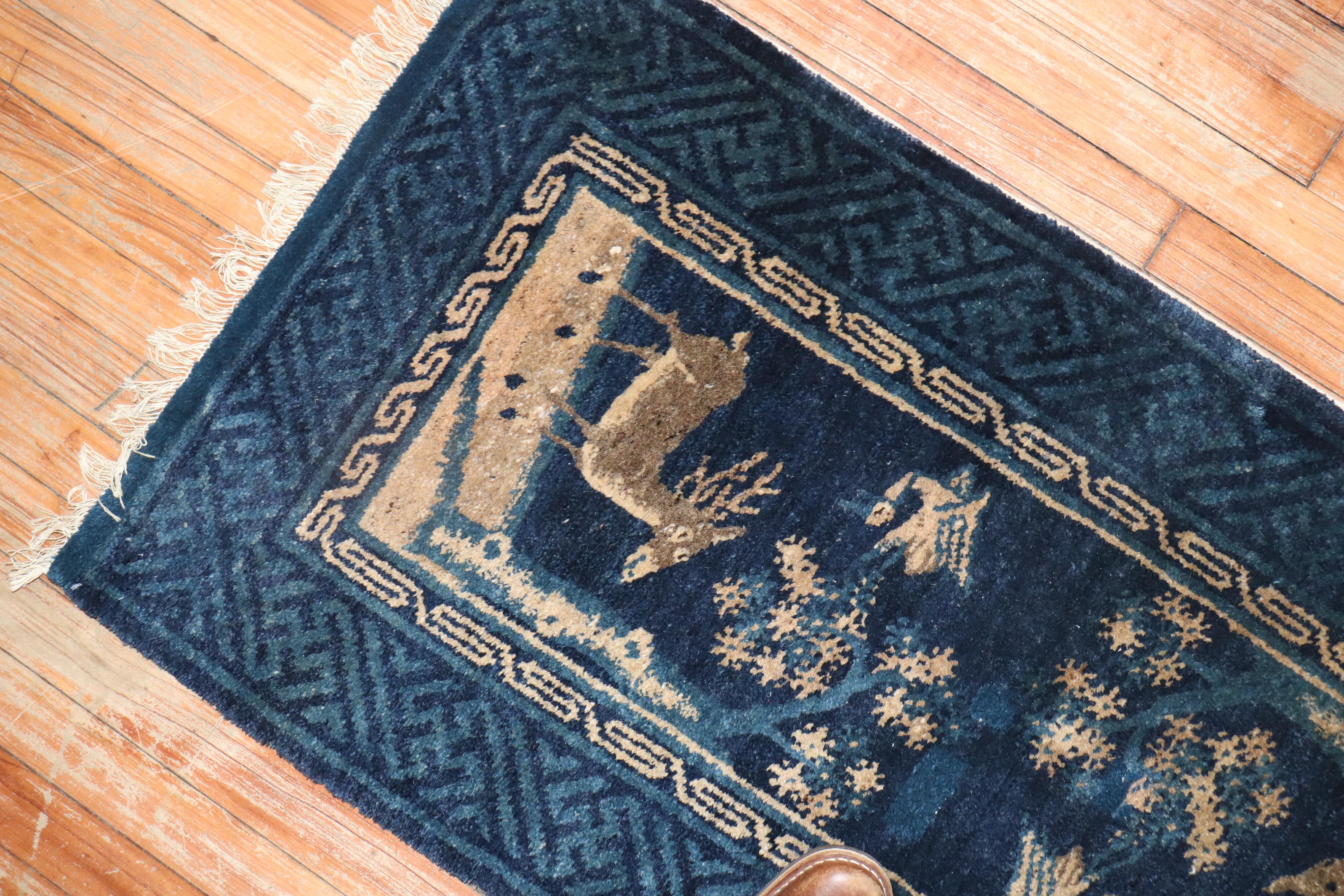 Hand-Woven Blue Chinese Animal Pictorial Rug For Sale