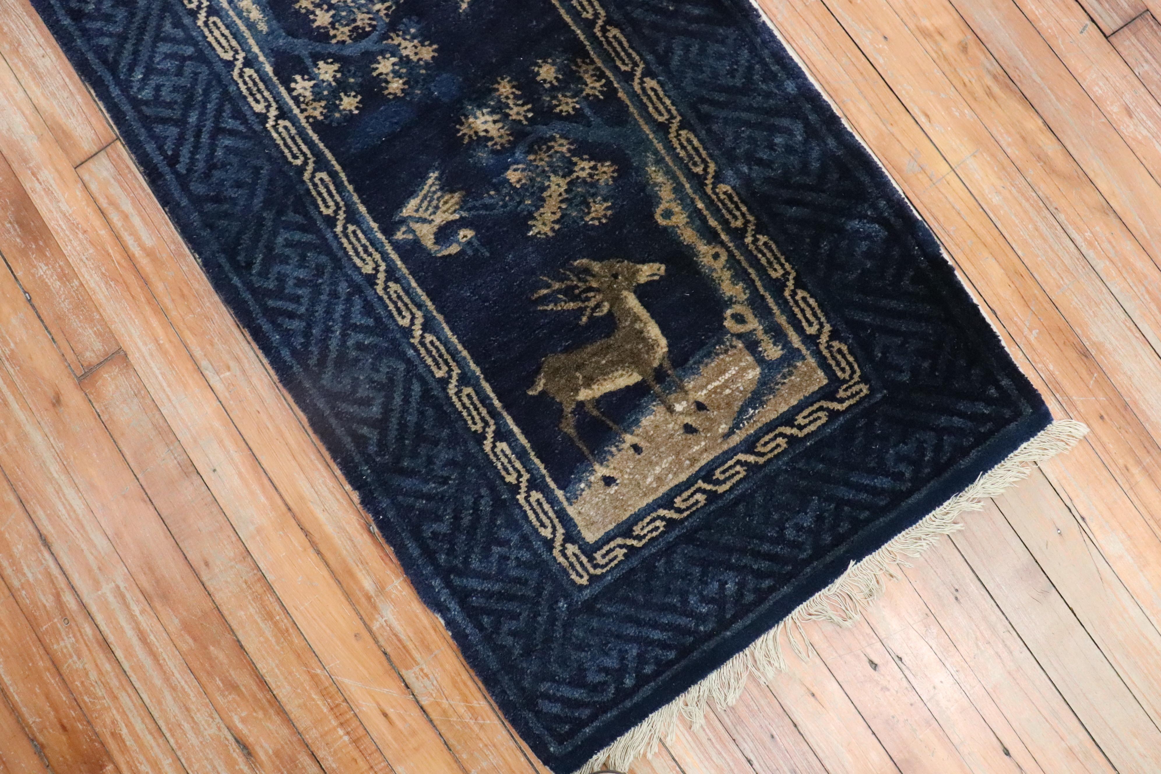 Blue Chinese Animal Pictorial Rug In Good Condition For Sale In New York, NY